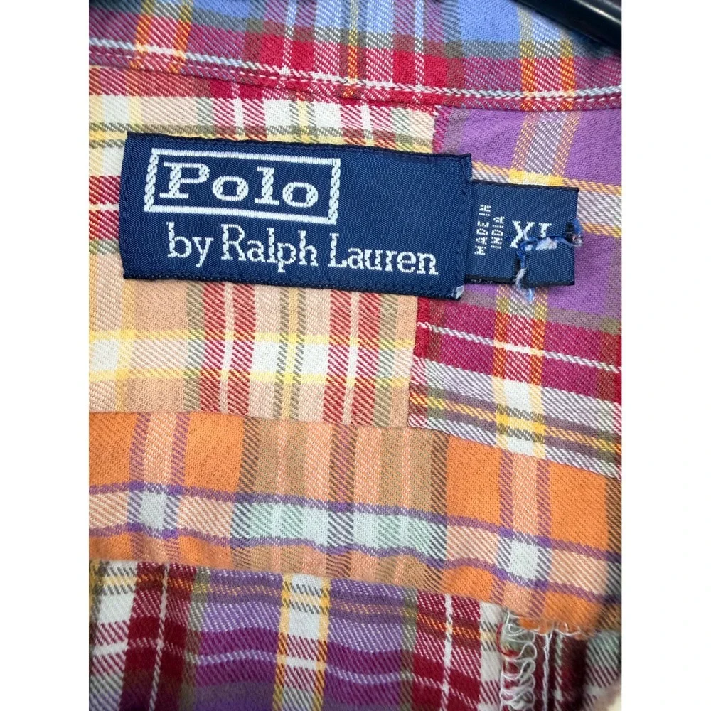 Polo Ralph Lauren Patchwork Madras Plaid Shirt Men XL Long Sleeve Multicolor